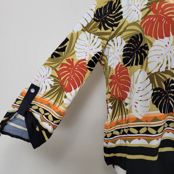 Ruby Road PXL Tie Front Blouse 3/4 Tab Sleeve V-Neck 6 Button Front Tropical - Picture 5 of 16